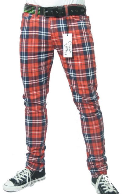 red tartan jeans